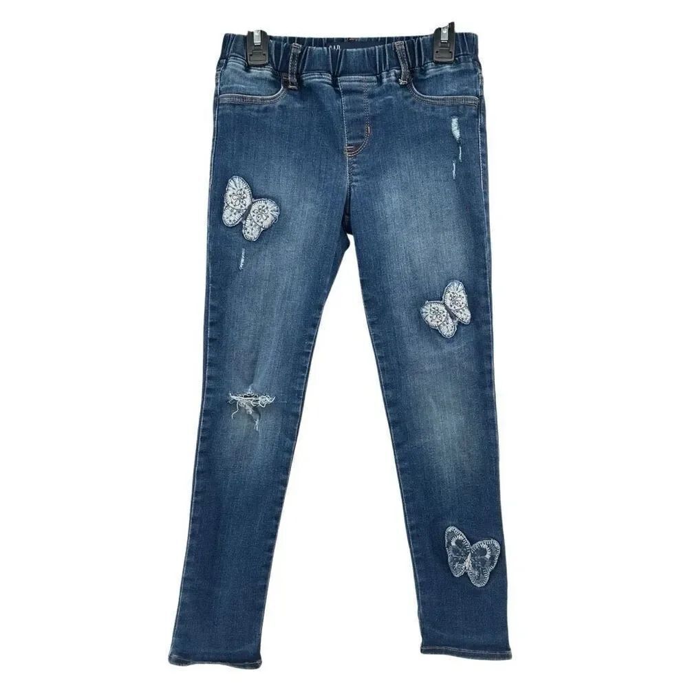 GAP Girls High Stretch Jegging Ankle Jeans Size 12 Embroidered Butterfly Patch